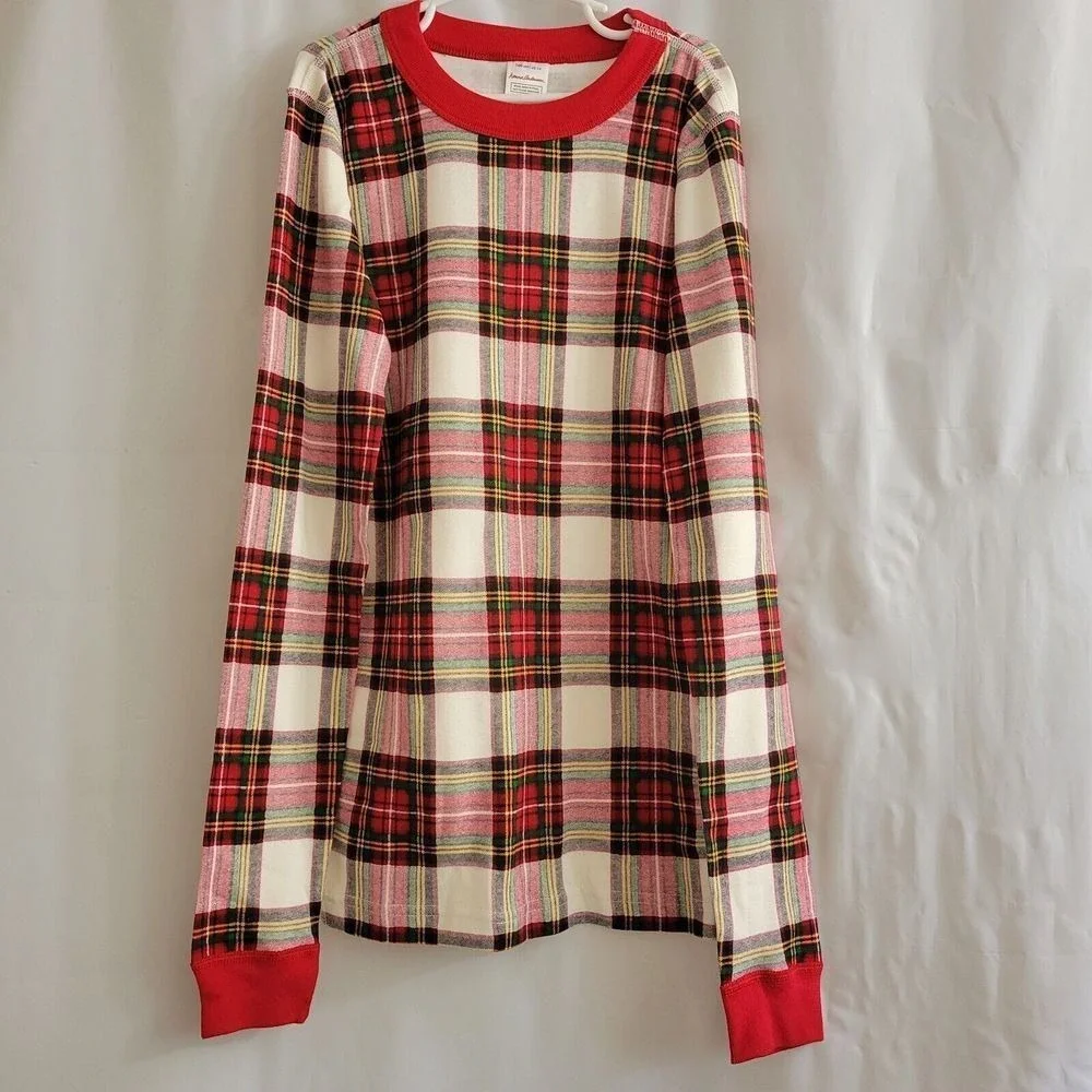Hanna Andersson Girls‎ Pajama Top 14 Red Plaid Holiday Long John Long Sleeve